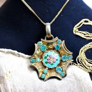 🌺RARE Vintage Kari Guilloche Enamel Necklace